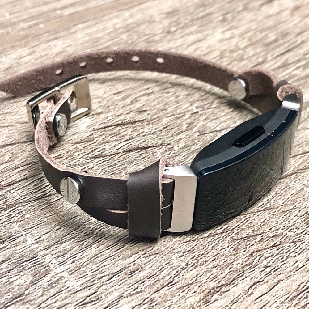 Dark Brown Leather Bracelet for Fitbit Inspire HR